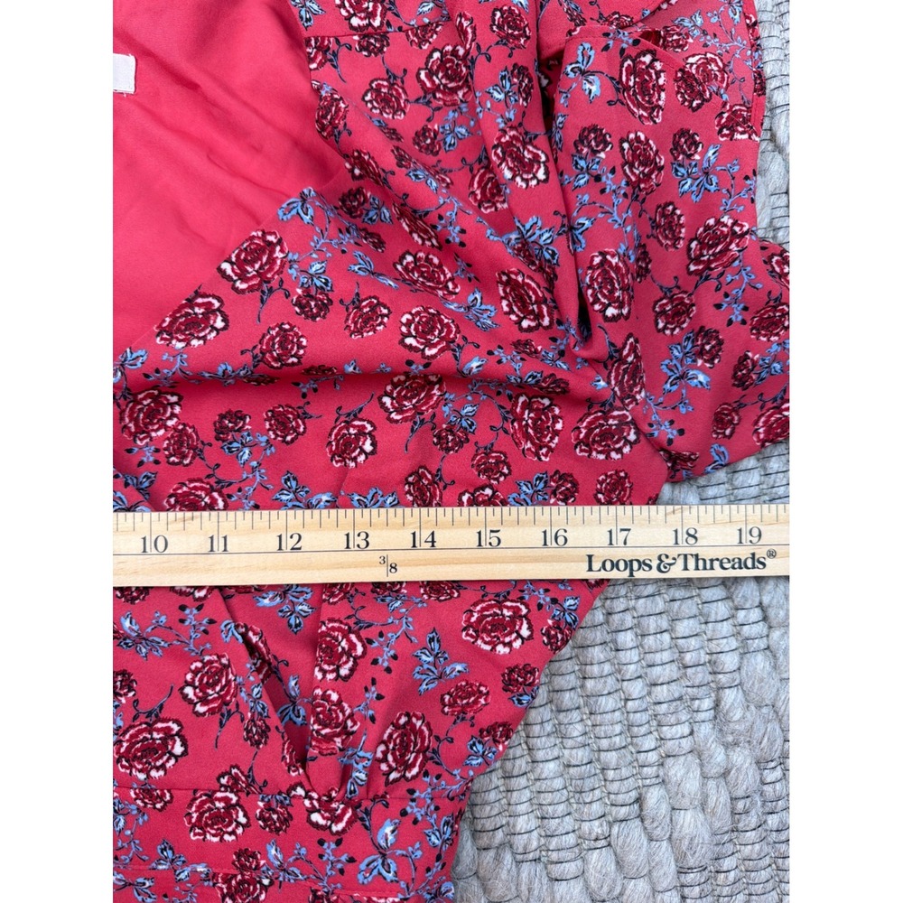 Jack by BB Dakota Wrap Dress Women Size 4 Red Floral Flutter Sleeve Ruffle Mini - Picture 7 of 9